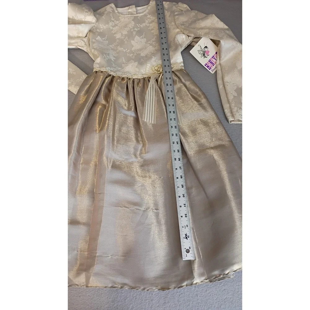 Vintage HoneyBee Victorian Girls Dress Sz 14 Gold Holiday Formal NWT (Has Flaws)